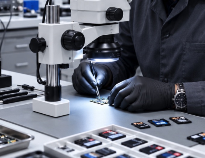 工程師進行SD與Micro SD記憶卡資料救援檢測
